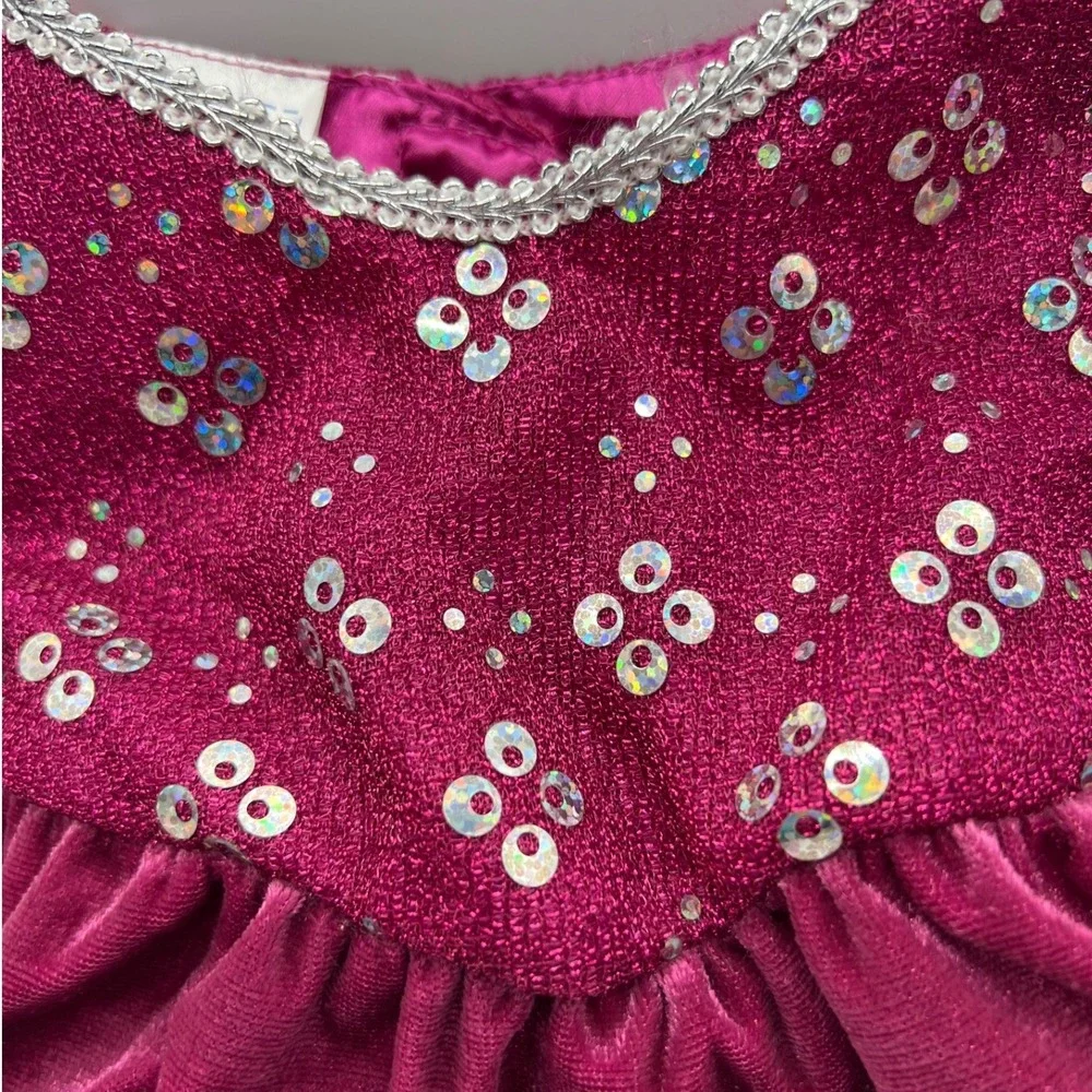 Build-A-Bear Ice Skater Dress Burgundy Sequins Fur Trim